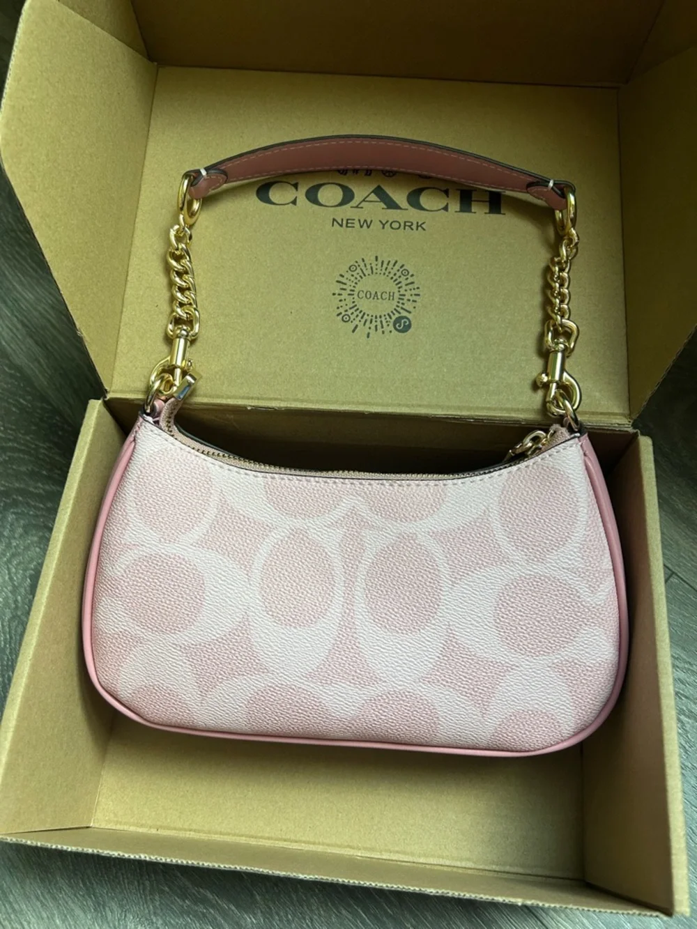 Coach Pink Signature Mini Shoulder Bag with Gold Hardware - Picture 2 of 9